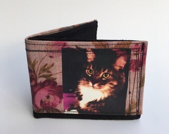 Bifold wallet, men's wallet, cool bifold wallets, handcrafted wallet, cat wallet