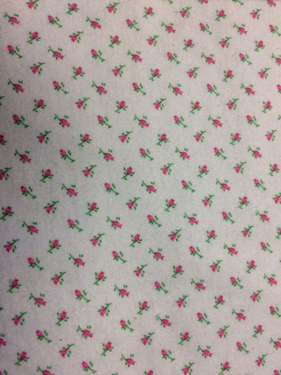 Pink Rosebud on White Background Flannel Print 100% Cotton