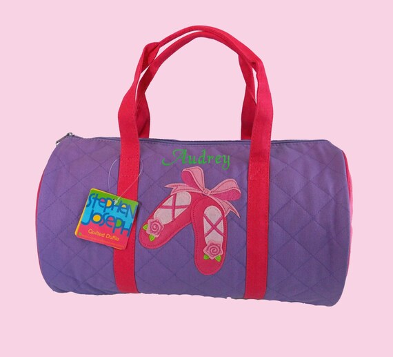 Child's Monogrammed Stephen Joseph Newest Style BALLET SLIPPERS Quilted Duffle Bag