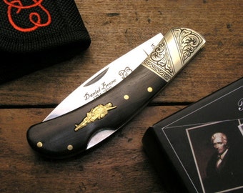 Hand Engraved Personalized Folding Lockback Pocket Knife, Gift for Men, Boyfriend, Son, Husband, BrotherBoone Knife Company