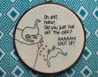 Dinosaur Eats It Hand Embroidery - 8" Hoop