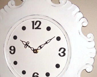 SILENT Cream Cottage Chic Distressed Wall Clock - Large Wall Clock - Unique Wall Clock - Wall Decor - 2331