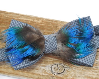 Men's Peacock Feather Bow Tie, Groom, Father, Best Man, Groomsman, Custom Trendy Wedding Gifts Charcoal Gray