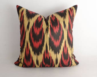 15x15 ikat pillow cover, red cream, bohemian pillow, decorative cushion, sofa pillows, ikat pillows, uzbek ikat, ikat fabric