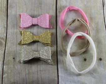 Pink and Gold DIY Baby Headband Kit, Makes 3 Headbands, Baby Shower Station, Baby Headbands, DIY Headbands, Easy Headband Making Kit