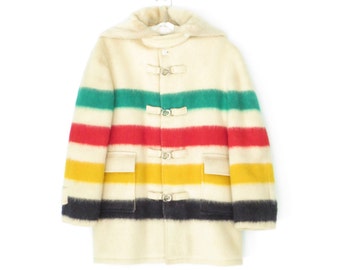Hudson's Bay Coat * 1940s Blanket Jacket * Hooded Wool Coat * Large