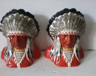 Pair Antique Deco Native American Indian Chieftains Bookends ERPHILA Czech