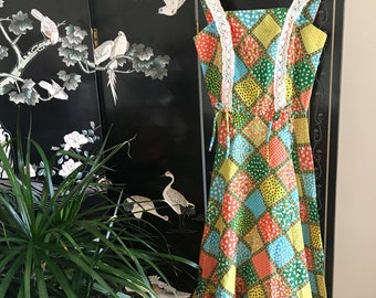 Sweet Summer Patchwork Dress // Vintage Dress // 1970s Dress Size XS