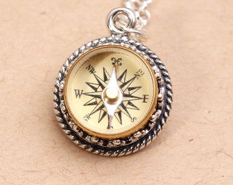 Silver Compass Necklace Working Compass Necklace Sterling Silver Compass Necklace