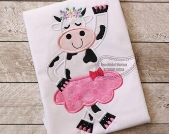 Dancing cow applique embroidery design
