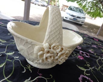 Basket White Rose Embellished Porcelain Basket