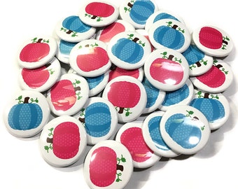 Pumpkin Gender Reveal, 1", 1.5", 2.25", Pin Back,Thanksgiving Baby Shower, Blue or Pink, Team Boy, Team Girl, Girl or Boy, Baby Reveal