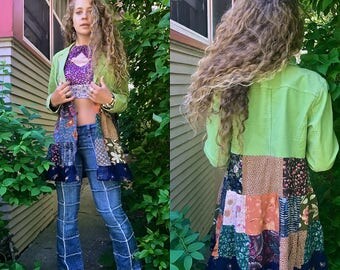 Patchwork Jacket, Size M/L,festival jacket, patchwork blazer, eco jacket, upcycled jacket, hippy coat, green jacket, Zasra