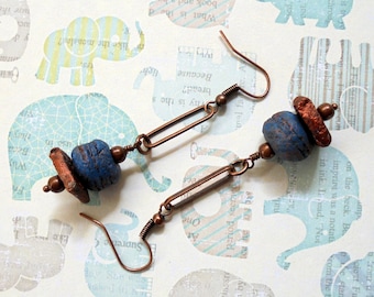 Blue and Copper Rustic Boho Earrings (3394)