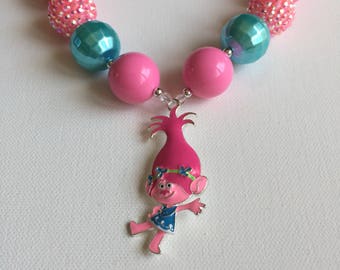 Trolls Necklace - Trolls Pink Poppy Necklace - Trolls Party - Little Girl Necklace - Pink Poppy Necklace - Trolls Birthday
