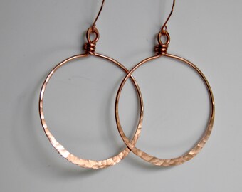 Copper Earrings, Large Hoop Earrings Copper Hoops ~ Handcrafted Earrings Hammered & Oxidized Rustic Copper Handmade