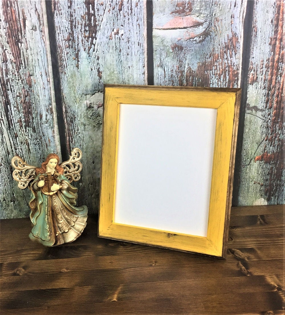 8 x 10 Picture Frame Yellow Rustic Weathered Style With