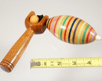Toy top. Wood spinning top with handle. Handmade heirloom toy.
