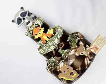 Woodland Animals Baby Diaper Cake Shower Gift Centerpiece Forest Creatures