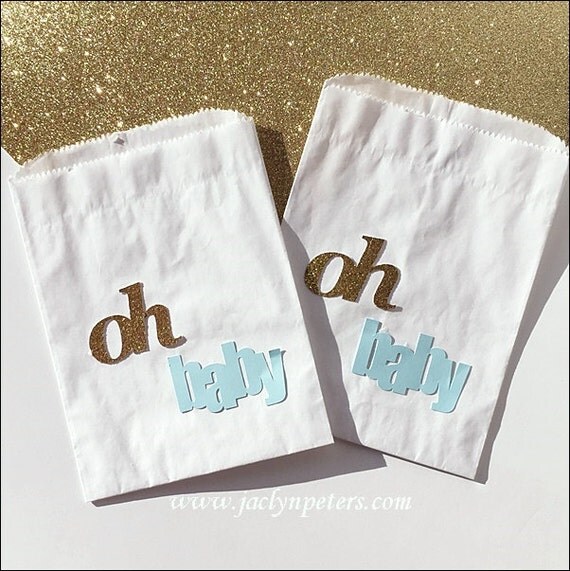 Oh Baby Favor Bags Boys Baby Shower Candy Bags Blue And Gold