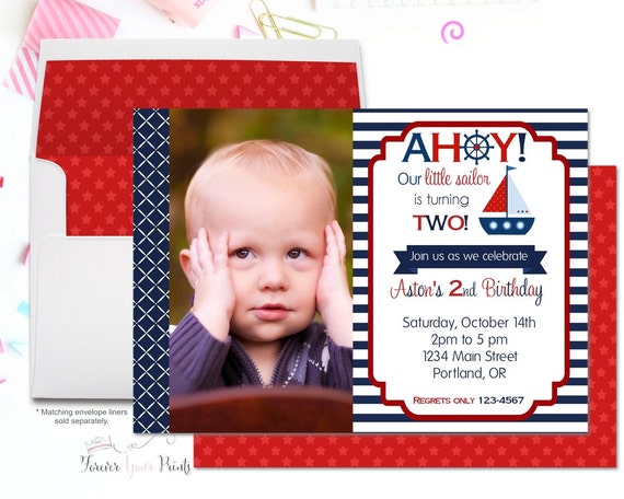 Boys Nautical Birthday Invitation - Nautical Party Invitation - Boys Birthday Invitation - Sailboat Invitation - Nautical Invitation Il_570xn