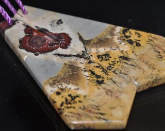 Set of 2 Pieces 18x40x3mm *~*Earthly Melody~Chinese PAINTING JASPER Light Weight Designer-Cut Tie-Shaped Earring Pair - R1094