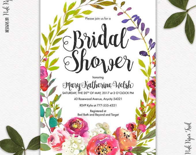 Sweet Blossom, Bridal Shower Floral Wreath Invitation, Baby Shower, Birthday, Garden, Spring, Floral, Printable Invitation