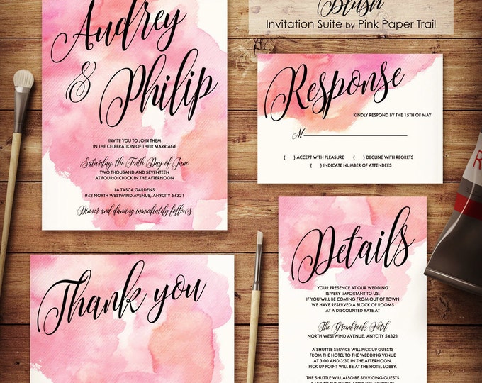 Watercolor Wedding Invitation, Blush Wedding Invitation, Printable Wedding Invitation, DIY, Print Your Own