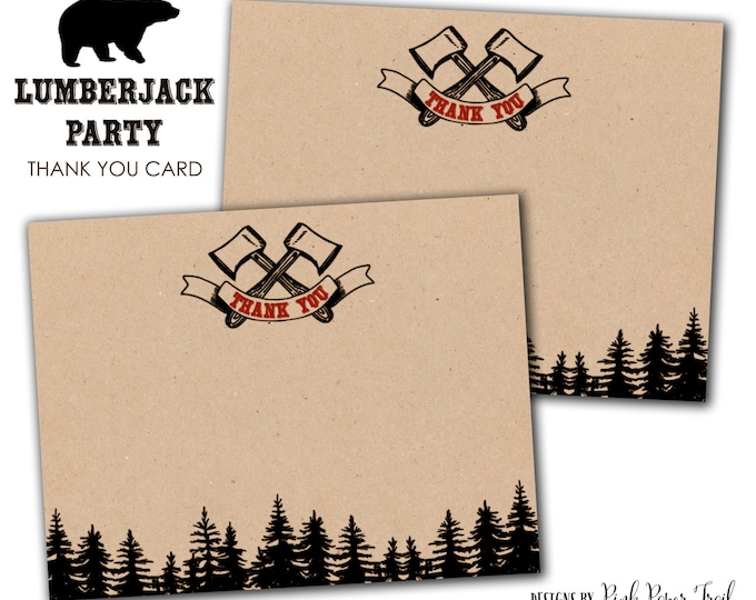 Lumberjack Party Thank You Card, Great Outdoor, Outdoor Party, Instant Download, Print Your Own