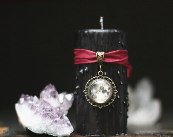 Black Full Moon Candle, witch spell book candle, Moon home decor gift, lunar phase pillar, Book of Shadows gift, gift for her, Gothic candle