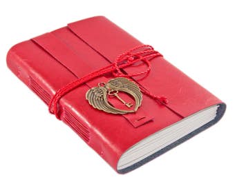 Large Red Faux Leather Journal with Angel Wings // Key // Blank Pages // Prayer Journal // Diray // Travel Journal // Ready to Ship