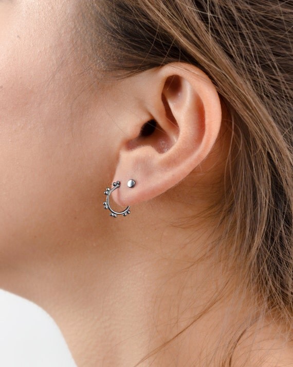 Hoop Stud Earrings Sterling Silver Gold Plated Open Hoop