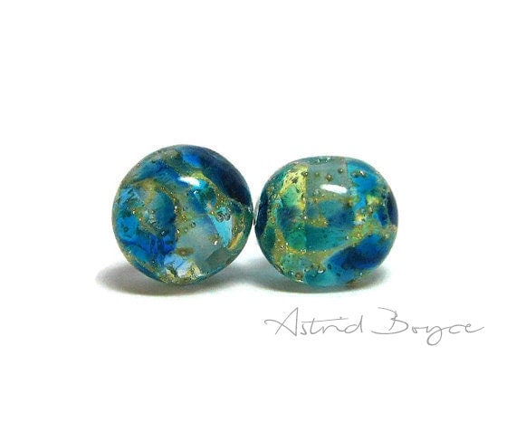 Frozen Rounds Artisan Lampwork Glass Bead Pair - Perfect for Orb Necklace or Orb Earrings - Wonderful to use with macrame or leather cording