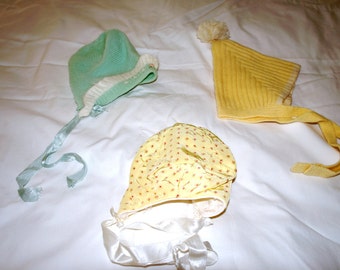 Vintage Lot of Three sweet vintage Baby or Doll Bonnets or hats from the 1950's