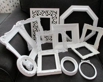 Lot 12 Vintage Shabby White Ornate Picture Frames Romantic Wedding FREE SHIP
