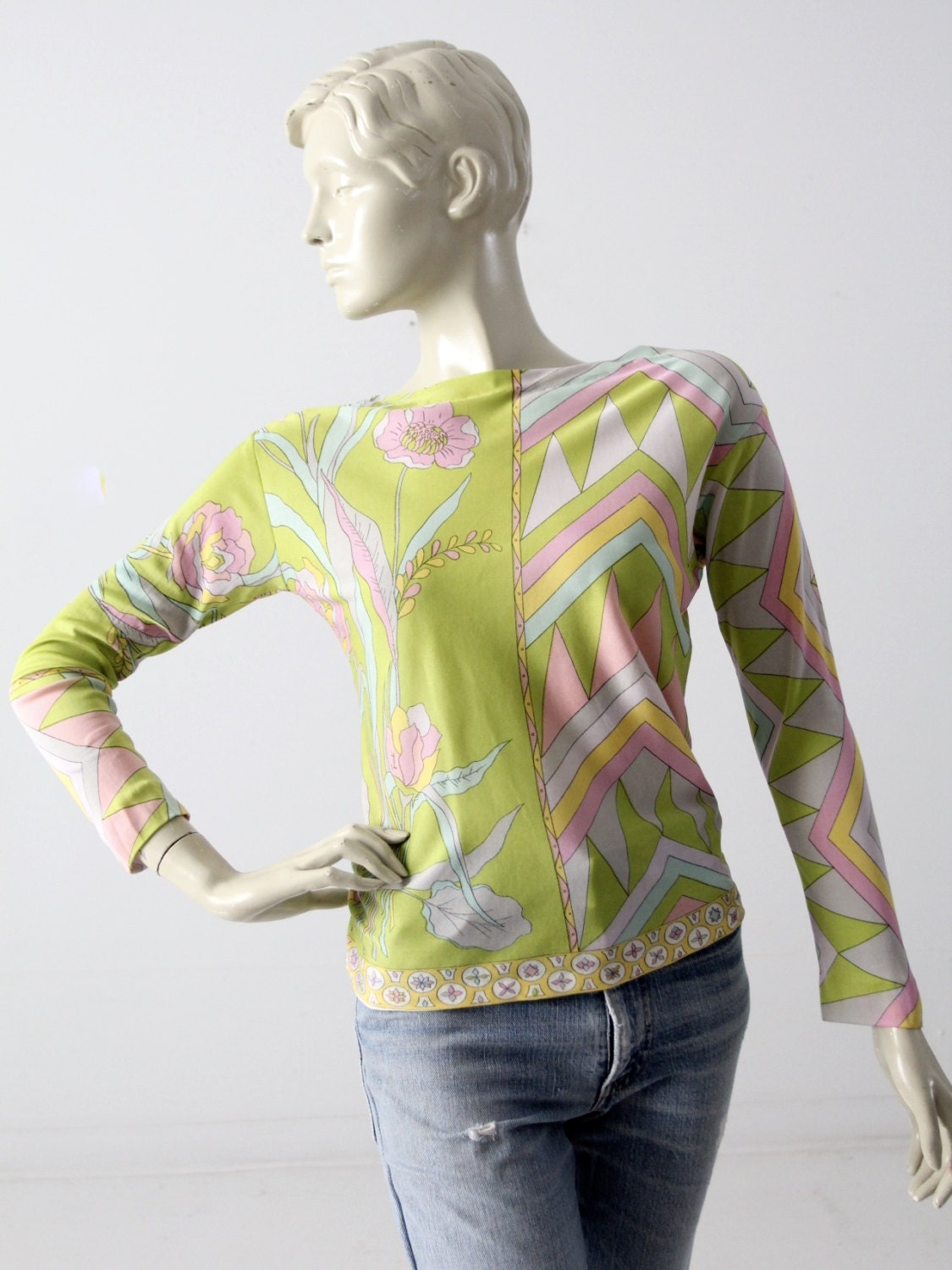 vintage Emilio Pucci blouse 60s silk shirt pastel top