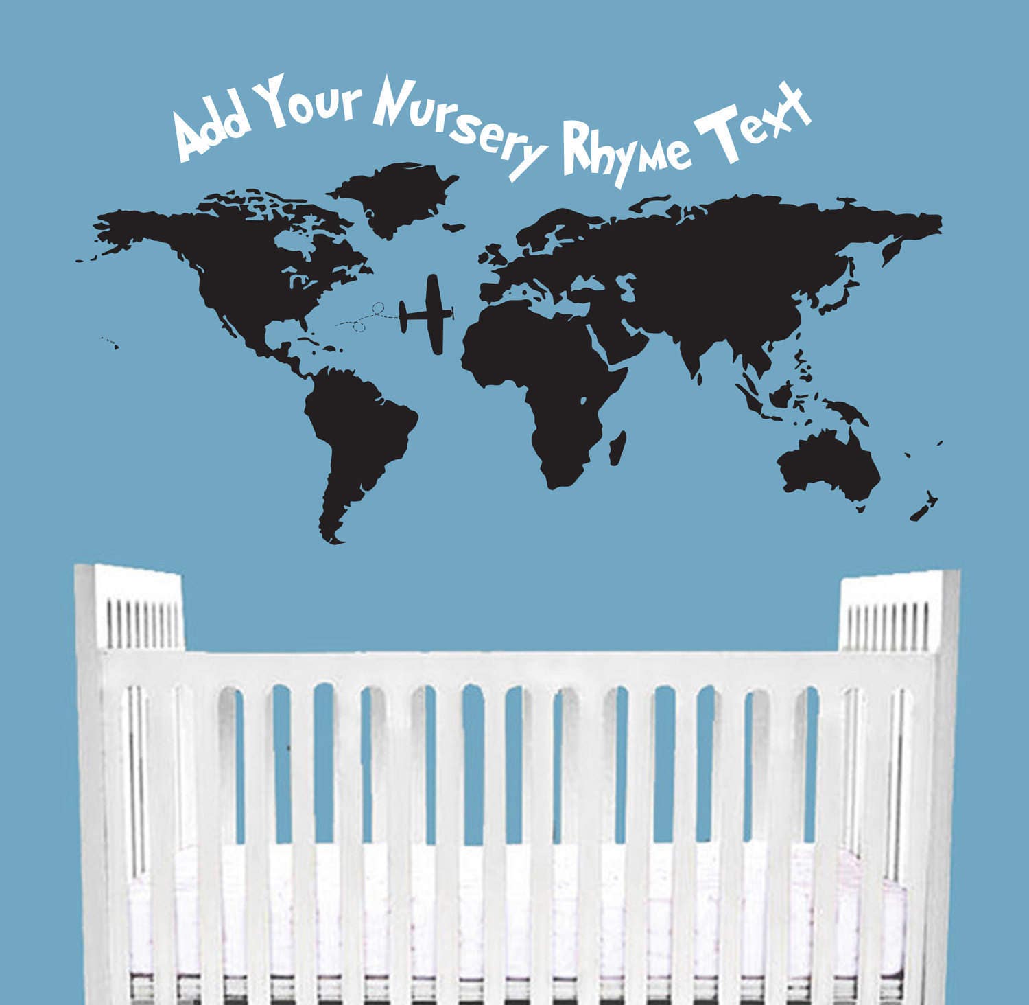 World Map Bedding Nursery Wall Decal Quote Customizable Storybook Rhyme Childrens Baby Newborn Book Fairy Crib Bedding World Travel Map Bedroom Places