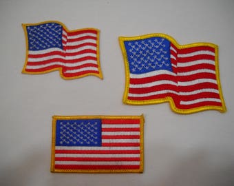 USA American Flag Embroidered Iron On Patches Set Of 3 Craft Supply FREE SHIPPING