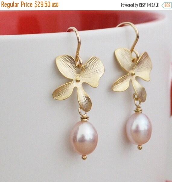 Gold Orchid Flower Earrings Oval Shaped by TwistedSilverDesign
