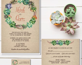 Succulent Wedding Invitations | Rustic Burlap Wedding Invitation | Cactus Invite Set | Southwestern Wedding | Budget Wedding Stationery