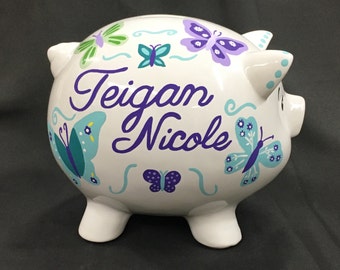 Piggy bank Personalized boy girl custom hand painted baby gift