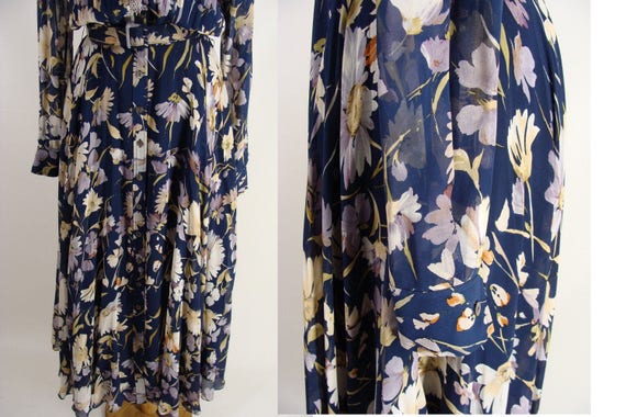 Blue Floral Dress. Kay Unger Designer Dress. Spring Dress.