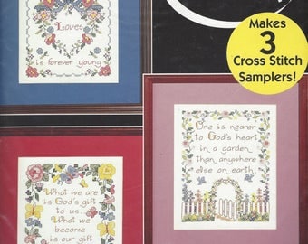 1990s Stamped Cross Stitch Samplers 3 Samplers Bucilla Stamped Cross Stitch Kit 64182 Finished Size 8" x 10" Each Inspirational Samplers NIP