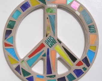 Peace Sign Wall Art blue mosaic peace sign wall art hippie wall decor 60's era Peace Sign Wall Art blue mosaic peace sign wall art hippie wall decor 60's era