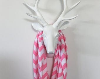 Infinity Scarf - Bubblegum Pink & White Chevron - Cotton Jersey Knit