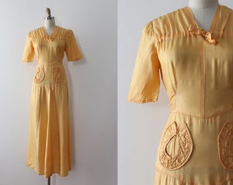 vintage 1930s dress // 30s yellow orange long dress