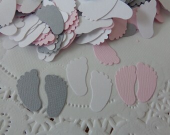 Pink Grey and White Baby Feet Confetti - Die Cuts - 600 Baby Feet - 3/4" Table Scatter - Pink and Gray Baby Girl Shower Decorations