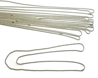 Petite Silver Ball Chain Necklaces - 24 inch length - 1.5mm Diameter - 5 10 20 or 50 necklaces - chain & end connector - Silver Plated