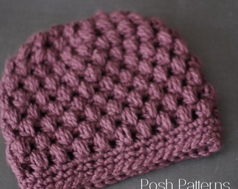 Crochet PATTERN - Puff Stitch Crochet Messy Bun Hat Pattern - Crochet Hat Pattern - Ponytail Hat - Toddler, Child, Adult Sizes - PDF 441