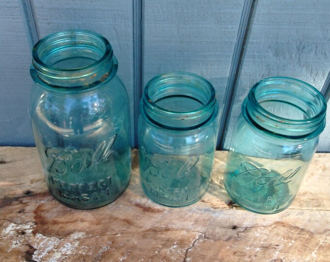 Vintage Blue Ball Jars - Set of 3 Ball Jars - 1923 -1933